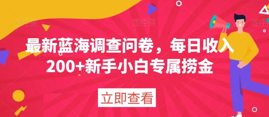 最新蓝海调查问卷，每日收入200+新手小白专属捞金-金腾科技