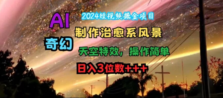 2024短视频掘金项目，AI制作治愈系风景，奇幻天空特效，操作简单，日入3位数【揭秘】-金腾科技