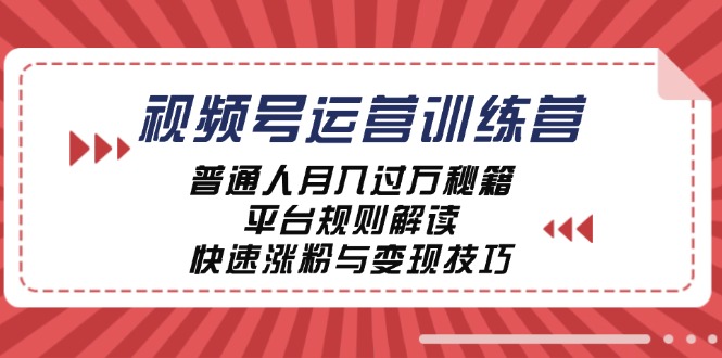 视频号运营训练营：普通人月入过万秘籍，平台规则解读，快速涨粉与变现-金腾科技