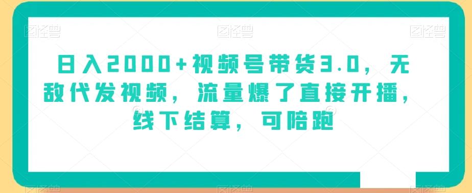 日入2000+视频号带货3.0，无敌代发视频，流量爆了直接开播，线下结算，可陪跑-金腾科技