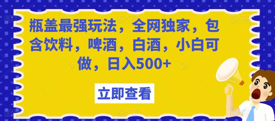瓶盖最强玩法，全网独家，包含饮料，啤酒，白酒，小白可做，日入500+【揭秘】-金腾科技
