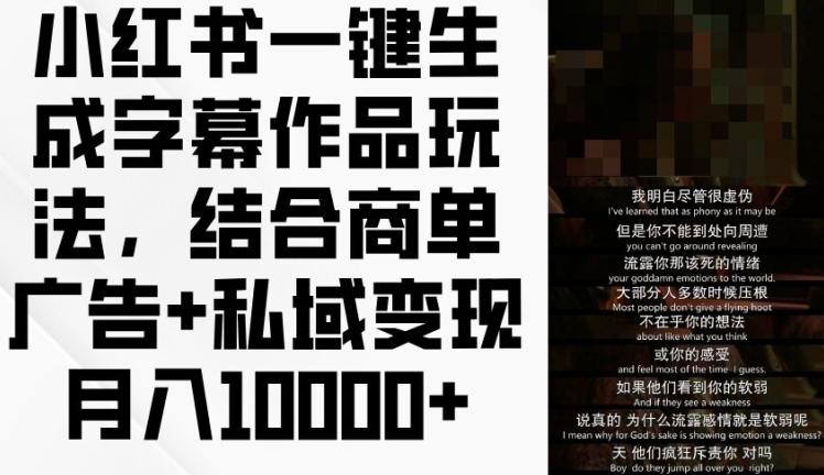 小红书一键生成字幕作品玩法，结合商单广告+私域变现月入1w+【揭秘】-金腾科技