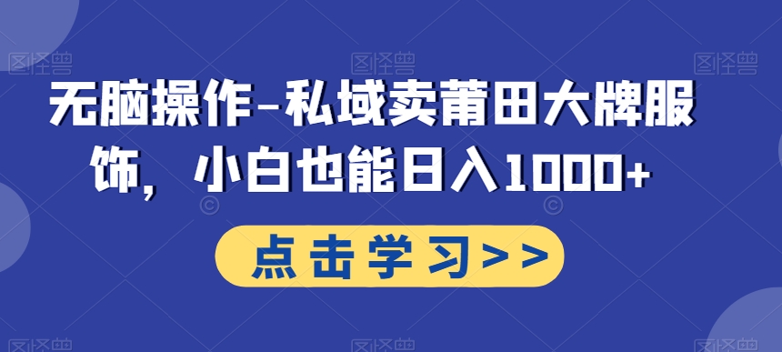 无脑操作-私域卖莆田大牌服饰，小白也能日入1000+-金腾科技