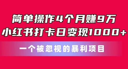 简单操作4个月赚9w，小红书打卡日变现1k，一个被忽视的暴力项目【揭秘】-金腾科技